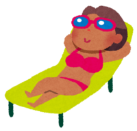 日焼け(ビーチベッドに寝るサングラスの女性)
