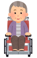 車椅子に乗ったお婆さんの表情イラスト(喜怒哀楽)