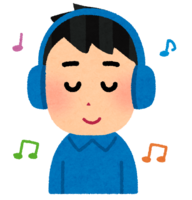 Person listening to music through headphones (male)