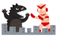 Giant hero fighting monsters