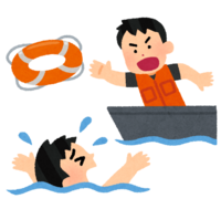 Rescue worker throwing a floating ring at a drowning person