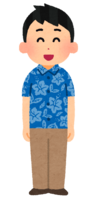 Person wearing an aloha shirt (male)