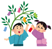 Tanabata (children decorating strips)