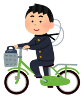 ヘルメットを首にかけて自転車通学する学生(男子)