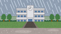 下雨的学校建筑物(背景素材)