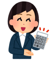 Salesman (female) showing a calculator
