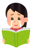 A person reading a book while crying (female)