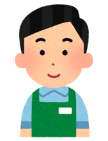 Facial expression of a man in an apron (smile-angry face-crying face-laughing face)