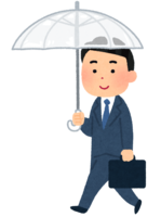 Office worker (suit) walking with an umbrella