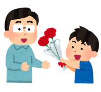 バラの花を送る男の子とお父さん(父の日)