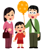 Children with balloons and parents (girl)