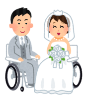 Bride and groom in a wheelchair
