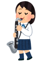 演奏公共汽车单簧管的女学生(吹奏乐)