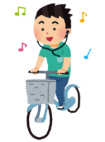 A person riding a bicycle while listening to music