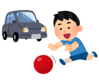 Children playing ball near the car