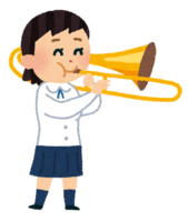 Female student playing trombone (brass band)