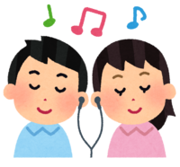 Couple listening to music with one earphone