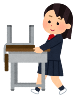 机を運ぶ学生(制服の女子)