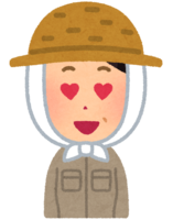 Farmer woman with various facial expressions (eyes are heart-question-sleep-shake)