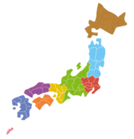 Map of Japan color-coded by region