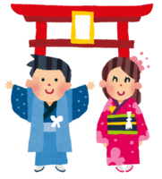 Hatsumode (couple in front of the torii)