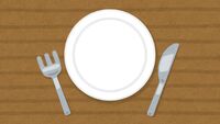テーブルの上の皿とナイフとフォーク