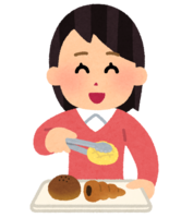 Person (female) who puts bread on the tray