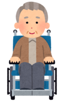 車椅子に乗ったお爺さんの表情イラスト(喜怒哀楽)