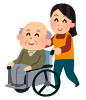 Nursing care (grandfather in a wheelchair)