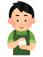 Person holding a rice ball (male)