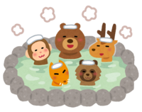 Animals entering the hot spring