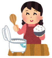 Mother who is pouring a heap of rice