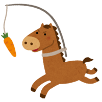 Horse chasing a hanging carrot