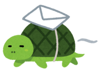 A slow-moving turtle carries an email