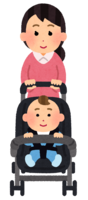 Facial expression illustration of mother pushing stroller (emotions)
