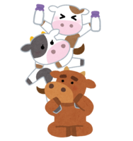 Family of cows wearing piggybacks (Ox year)