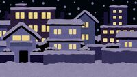 雪が降る夜の住宅街(背景素材)