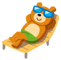 Bear relaxing on the beach bed