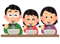 Family eating noodles (soba)