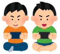 Children (boys) playing games on smartphones