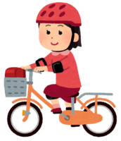 プロテクターをつけて自転車に乗る子供(女の子)