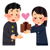 Woman (student) giving chocolate to Valentine
