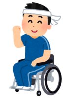 車椅子に乗って運動する人(男性)