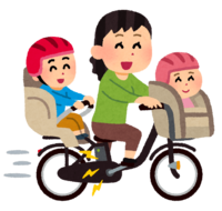 Mother riding a three-seater electric bicycle