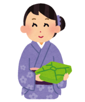 A woman in kimono giving a gift