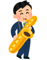 Baritone saxophone playing male (adult brass band)