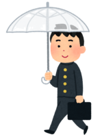 Student walking with an umbrella (school run-sailor suit)