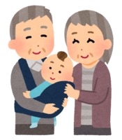Elderly couple holding a baby