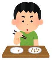 A person (boy) picking beans with chopsticks