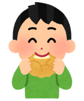 Child (boy) eating cream puff
